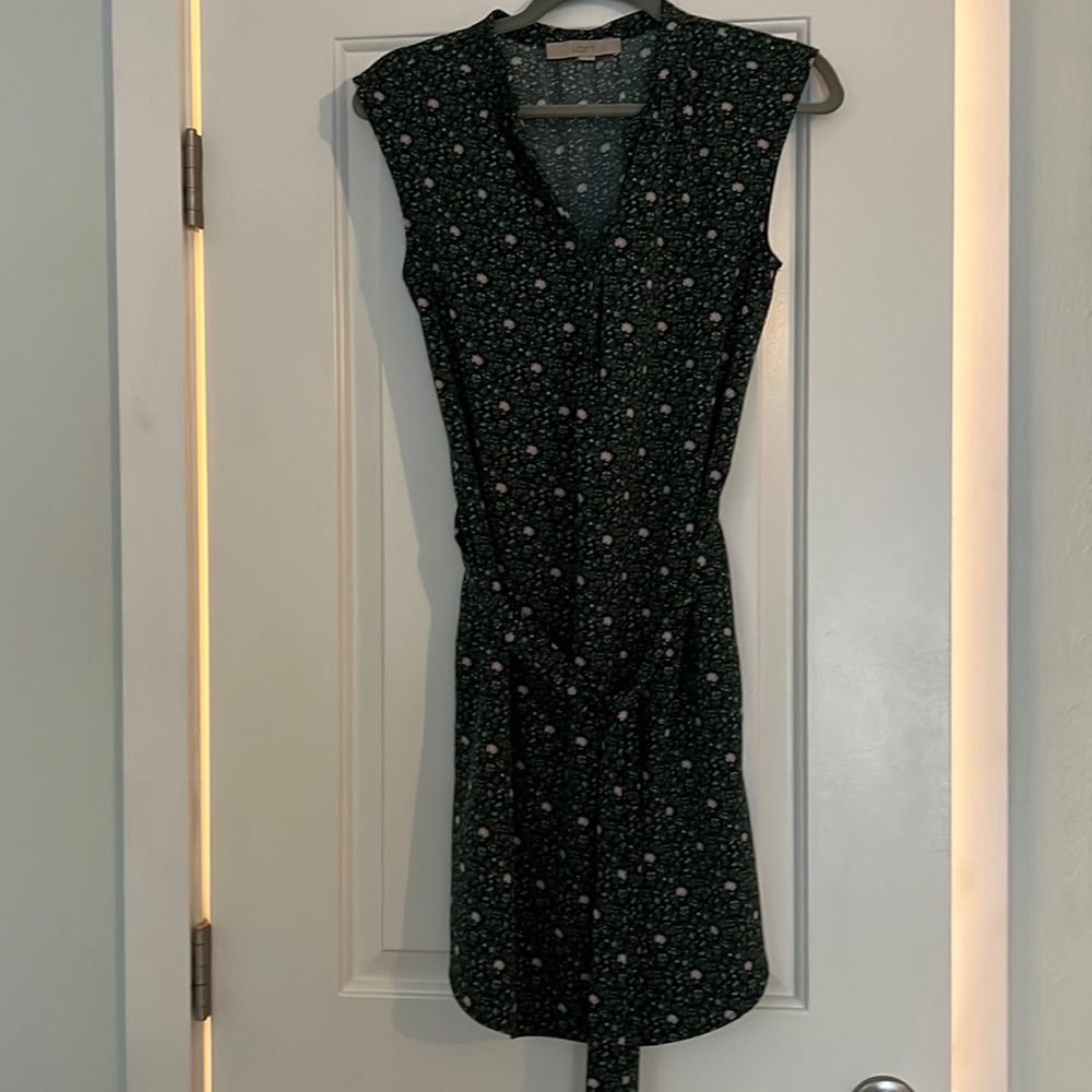 Loft green floral print tie waist dress size S